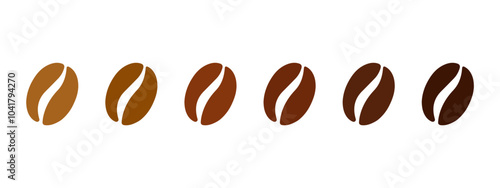 Coffee bean roasting degree color symbol set. Coffee frying level icon. Coffee strength scale sign. Different color bean illustration.