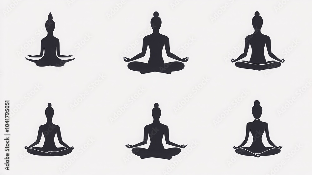 Yoga icon set showing a person in a meditation pose. - Yoga icon set showing a person in a meditation pose. -