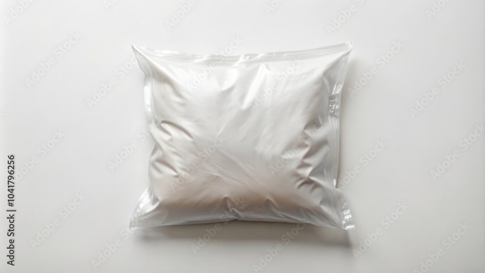 Empty White Plastic Packaging Bag for Products and Goods on a White Background Empty White Plastic Packaging Bag for Products and Goods on a White Background