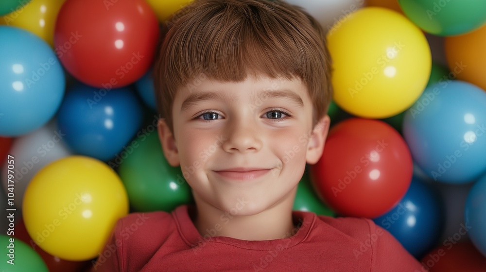 Obraz premium White boy with plastic balls around