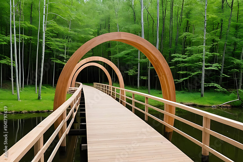 wooden arch bridges made rustic wood cut individual pieces