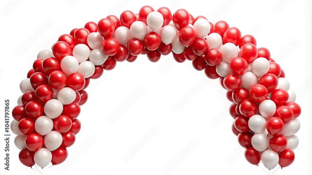 Bunch of red and white balloons forming an asymmetrical rectangular arch Bunch of red and white balloons forming an asymmetrical rectangular arch