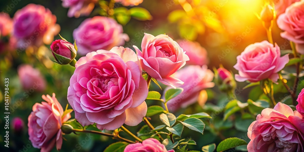 Obraz premium Closeup of Vibrant Pink Roses in Bloom with Sunlight Filtering Through for Macro Photography