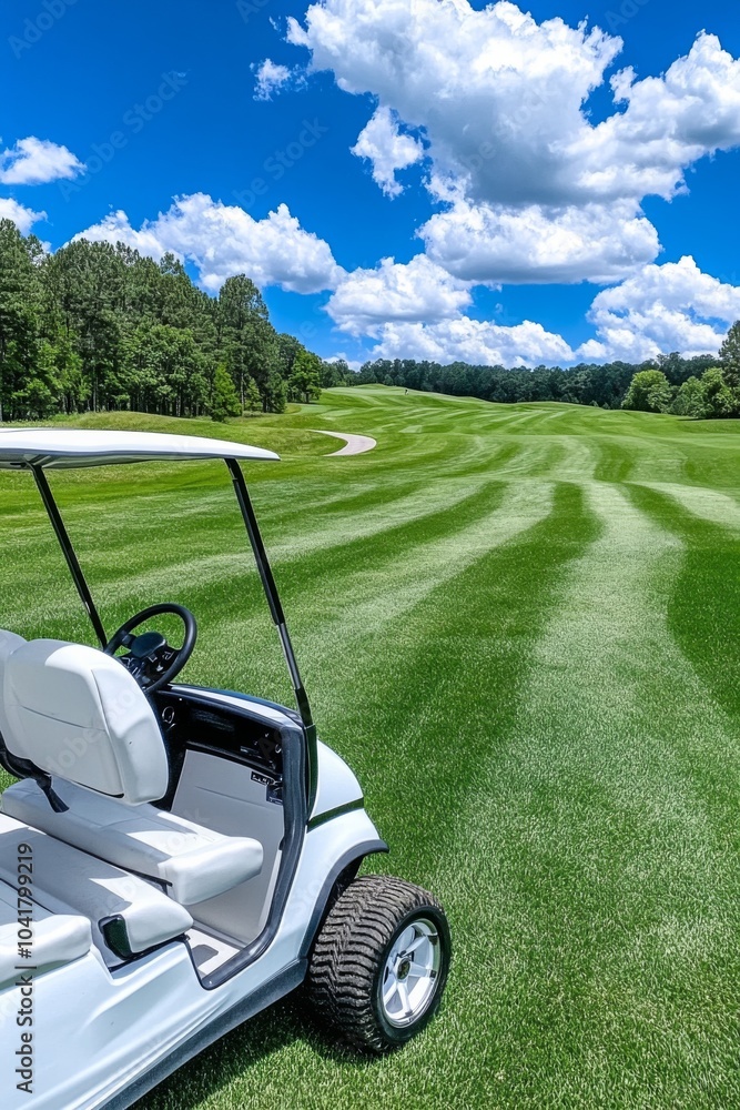Golf cart on golf course at country club tourist resort. Healthy people golfer enjoy outdoor lifestyle leisure activity travel nature and play golf sport on summer holiday vacation. Golf cart on golf course at country club tourist resort. Healthy people golfer enjoy outdoor lifestyle leisure activity travel nature and play golf sport on summer holiday vacation.