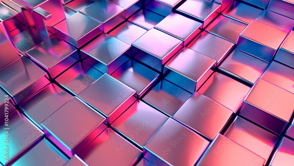 3D render of an abstract background with colorful metallic blocks in pink,... 3D render of an abstract background with colorful metallic blocks in pink,...