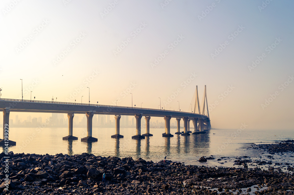 Fototapeta premium Bandra Worli Sea Link, Mumbai in the evening. It is a cable-stayed bridge that links Bandra in the Western Suburbs of Mumbai with Worli in South Mumbai