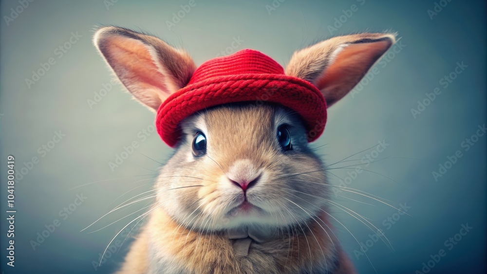 Whimsical bunny with azure eyes and a scarlet hat, perfect for a charming and playful image, whimsy, charm, bunny Whimsical bunny with azure eyes and a scarlet hat, perfect for a charming and playful image, whimsy, charm, bunny