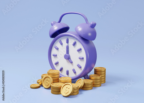 3D rendered illustration of an icon showing the connection between time and wealth. Using the symbols of a watch and a silver coin.