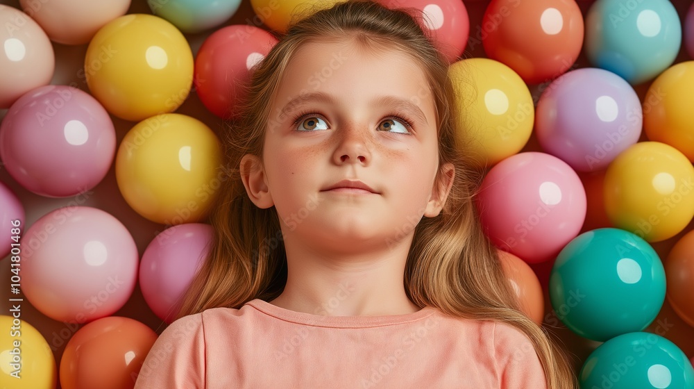 White girl with plastic balls around White girl with plastic balls around