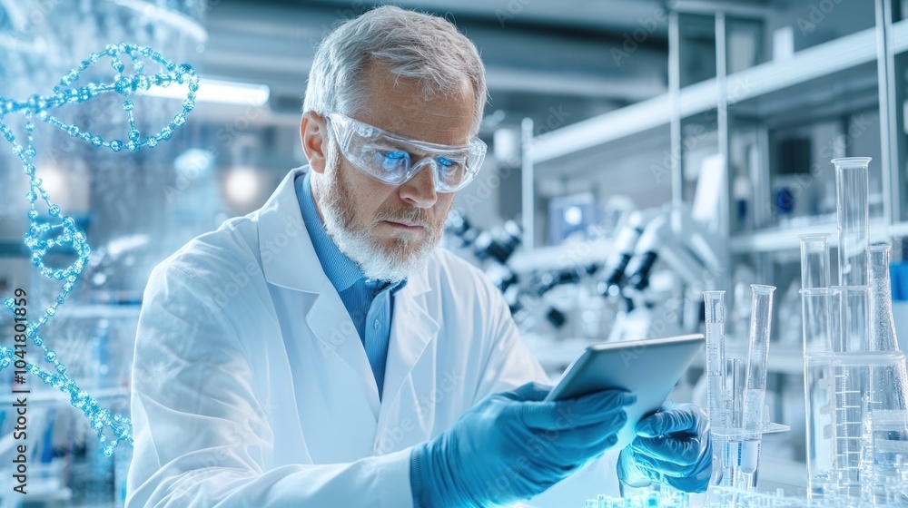 Senior scientist synthesizing formulas in laboratory Senior scientist synthesizing formulas in laboratory