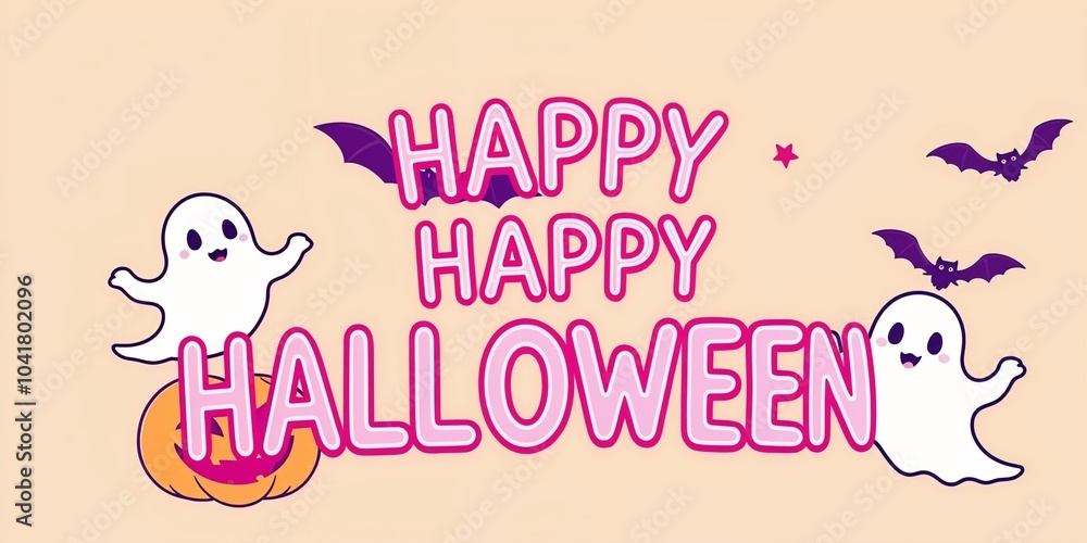 A poster design featuring cute ghosts and bats that wishes everyone a Happy Halloween. A poster design featuring cute ghosts and bats that wishes everyone a Happy Halloween.