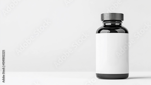  Mockup shows a vitamin jar's side in black and white