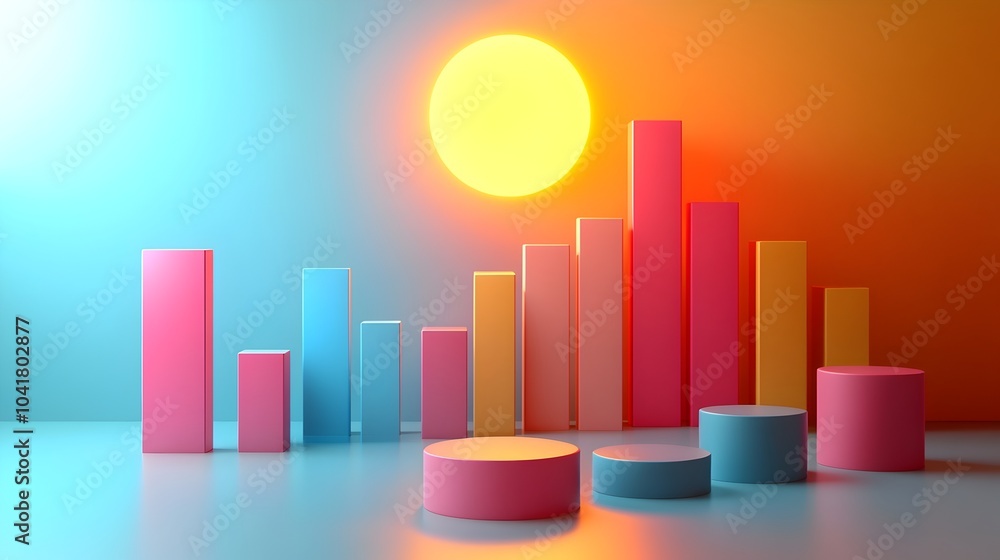 Minimalist 3D Geometric Composition with Bar Graph Denoting Marketing Performance Minimalist 3D Geometric Composition with Bar Graph Denoting Marketing Performance