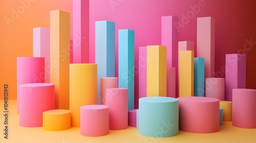 Minimalist 3D Geometric Composition with Bar Graph for Marketing Data Visualization