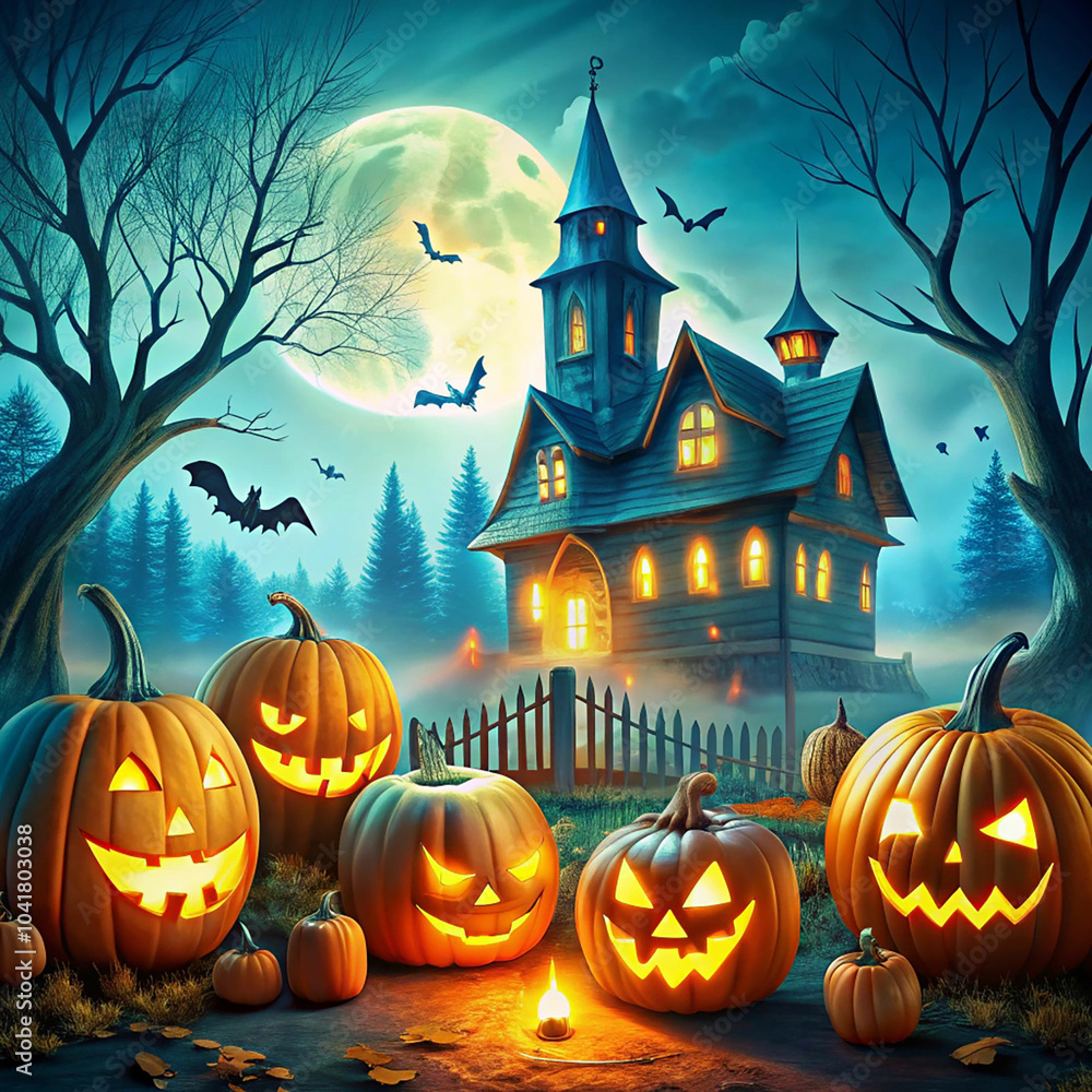 Halloween festive background featuring pumpkins, candy corn, ghost, cauldron, and black candy canes arranged on a black surface Halloween festive background featuring pumpkins, candy corn, ghost, cauldron, and black candy canes arranged on a black surface