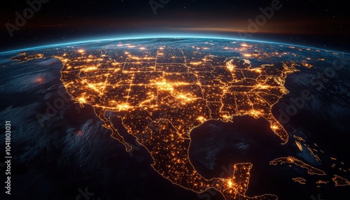 Nighttime view of the U.S. from space, highlighting sprawling cities
