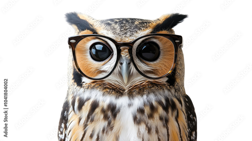 Fototapeta premium Portrait of a great horned owl showcasing its striking features and fierce gaze, highlighting its role as a wise predator in nature