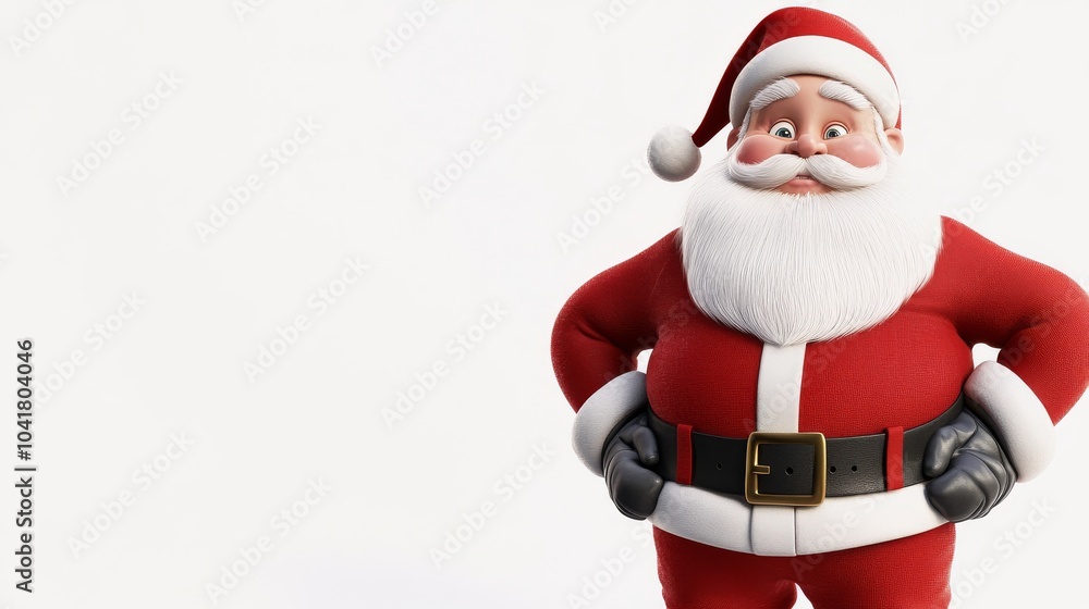 A cartoonish santa standing in front of a white background A cartoonish santa standing in front of a white background