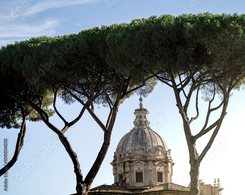 Canvas Print Church between trees in Rome