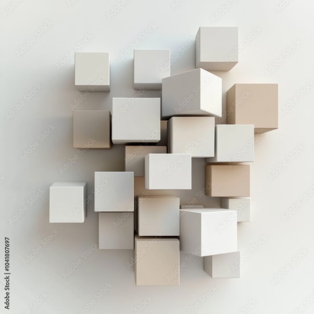 An artistic display of multiple geometric cubes in different sizes and shades, interconnected by diagonal lines against a light backdrop. Generative AI An artistic display of multiple geometric cubes in different sizes and shades, interconnected by diagonal lines against a light backdrop. Generative AI