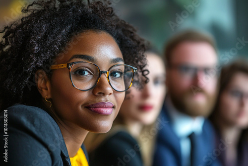 women and a caucasian man in a small boardroom meeting in a law firm