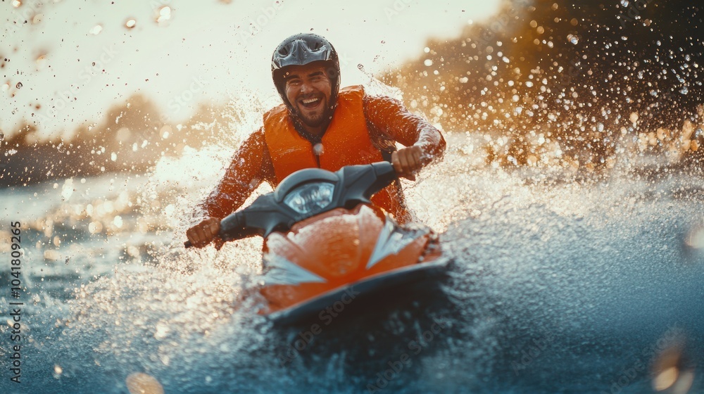 Jetski in water. Summer tropical sports. Jetski in water. Summer tropical sports.