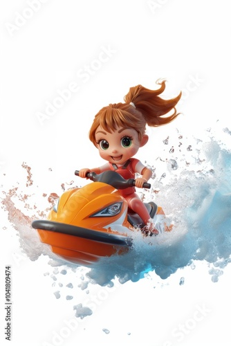 Artistic illustration of jetski in water. Flat vector. Summer tropical sports.