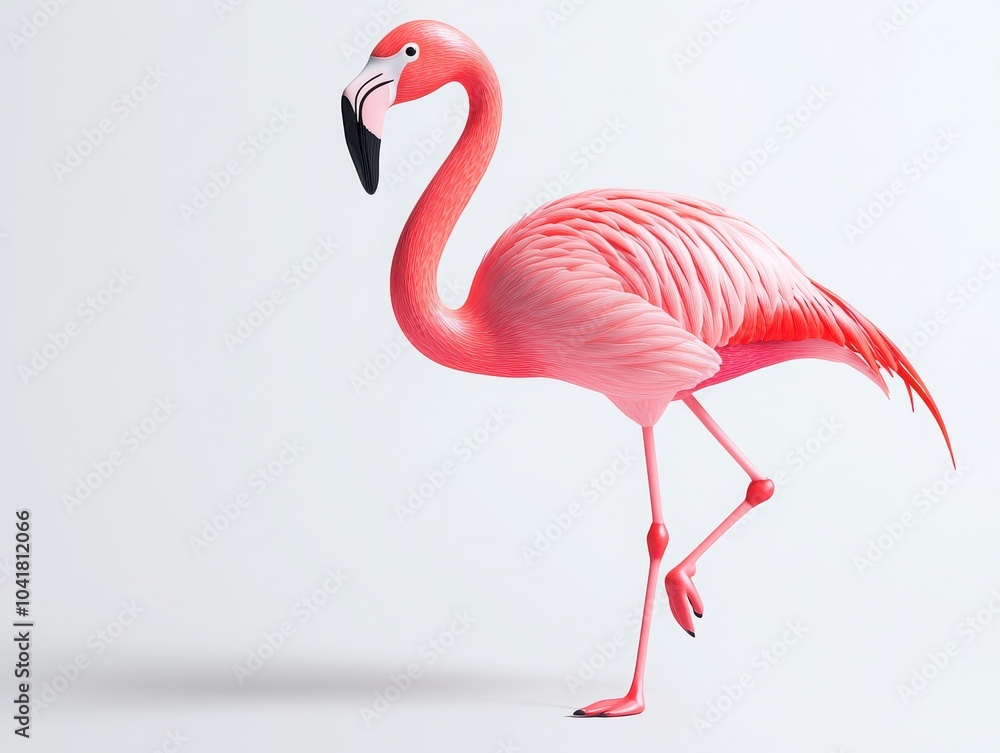 Fototapeta premium A vibrant and stylized pink flamingo standing gracefully on one leg, showcasing its elegant shape and vivid color.