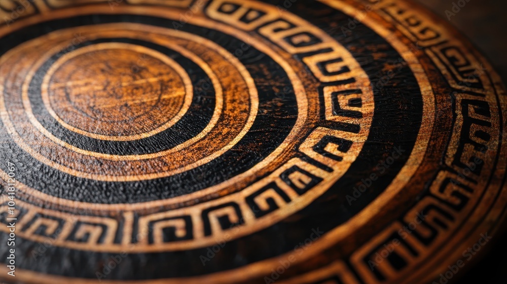 Fototapeta premium Geometric patterns on a Greek kylix soft shadows enhancing the design depth