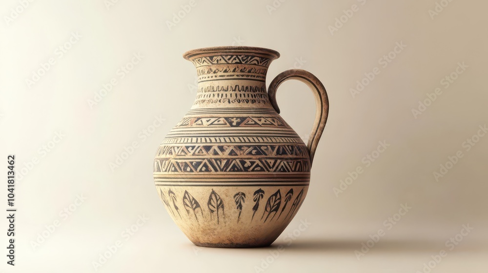 Large Greek jug with detailed lines and shapes captured from elevated angle Large Greek jug with detailed lines and shapes captured from elevated angle