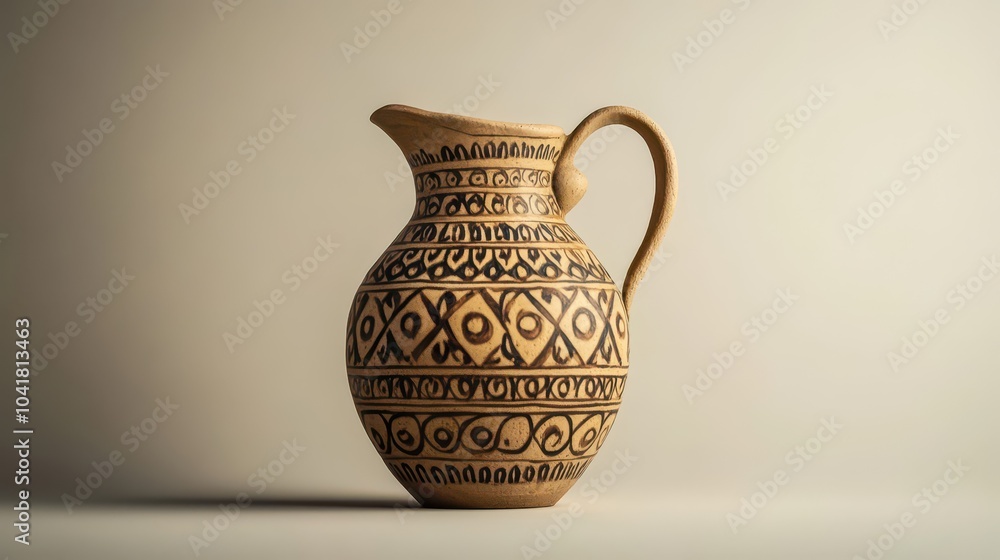 Greek jug with intricate designs shot from an elevated angle under even light Greek jug with intricate designs shot from an elevated angle under even light
