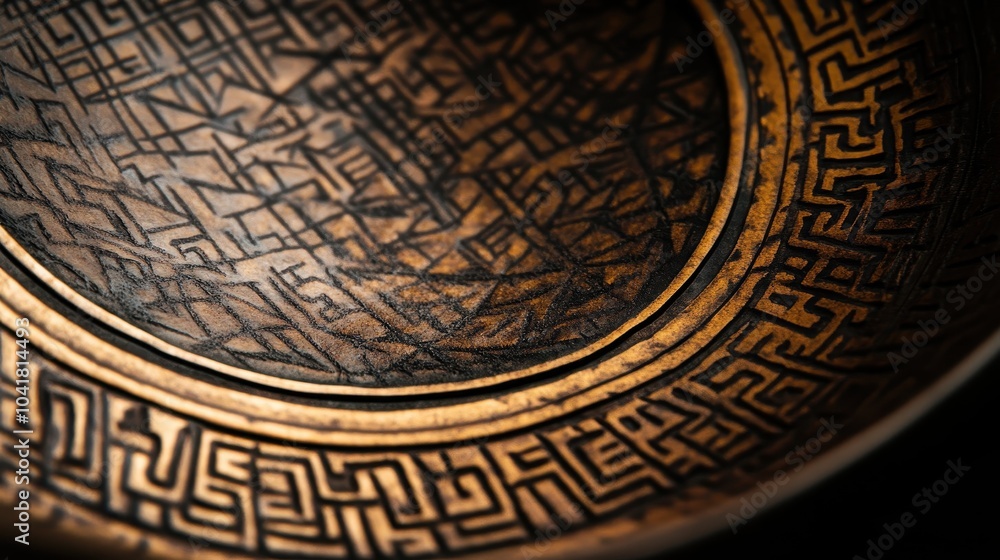Obraz premium Focused view of kylix base geometric motifs highlighted by bright even lighting