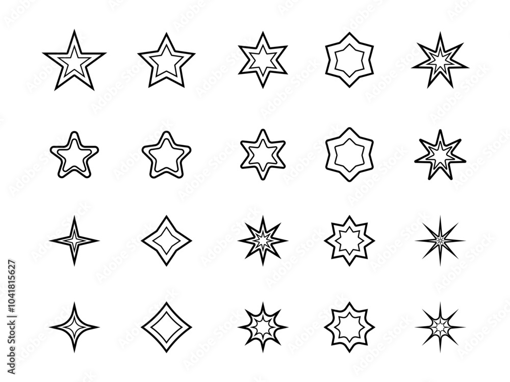 Set Of Star Icon Isolated On white background. Vector Illustration. Collection Set Of Star Icon Isolated On white background. Vector Illustration. Collection