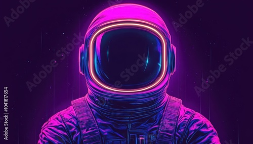 Vibrant neon astronaut in space, showcasing a futuristic style and cosmic mystery