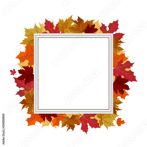 Vector isolated square frame of yellow dry maple autumn leaves. Border for text and lettering. Isolated flat illustration with brown plant for design, greeting card, banner, board, flyer, sale, poster