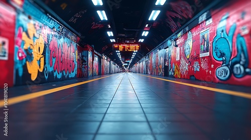 Wallpaper Mural Nighttime Scene of Illuminated Graffiti in Subway Tunnel Torontodigital.ca