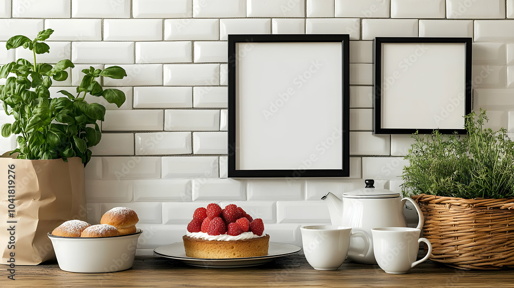 White Kitchen Decor with Frames, Plants & Sweet Treats White Kitchen Decor with Frames, Plants & Sweet Treats