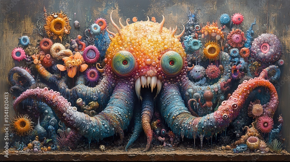 Obraz premium Surreal Monster with Glowing Tentacles and Organic Forms