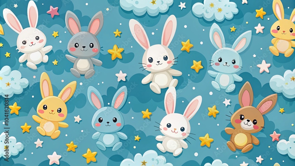 Cute Bunny Pattern for Baby Print - Cartoon Blue Baby Design for Nursery Decor Cute Bunny Pattern for Baby Print - Cartoon Blue Baby Design for Nursery Decor