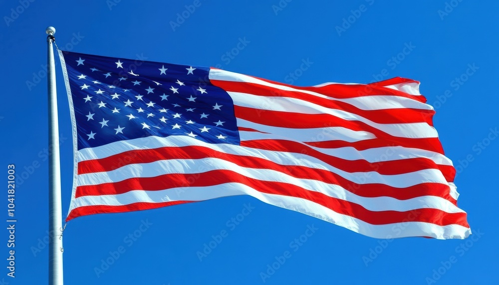 A vibrant American flag billows under a clear blue sky on a sunny day A vibrant American flag billows under a clear blue sky on a sunny day