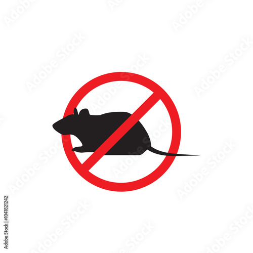 Warning sign no rats. Sign rats prohibition isolated on white background. Vector illustration