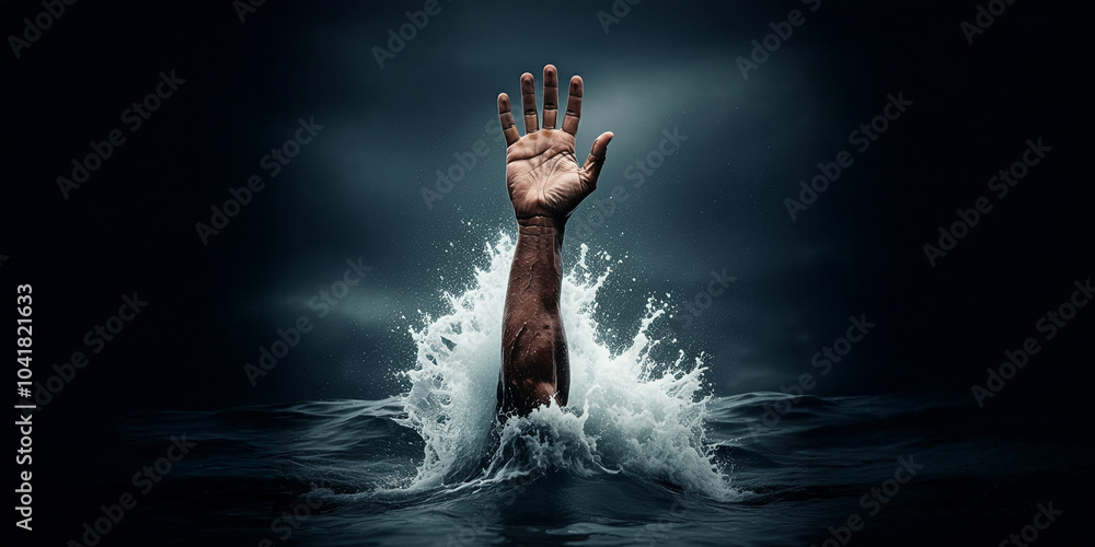 Hand, Arm & Fingers Reaching up out of Water, Wet Ocean & Sea Waves,Drown or Drowning, Hope, Strength, Save Banner Graphic Hand, Arm & Fingers Reaching up out of Water, Wet Ocean & Sea Waves,Drown or Drowning, Hope, Strength, Save Banner Graphic