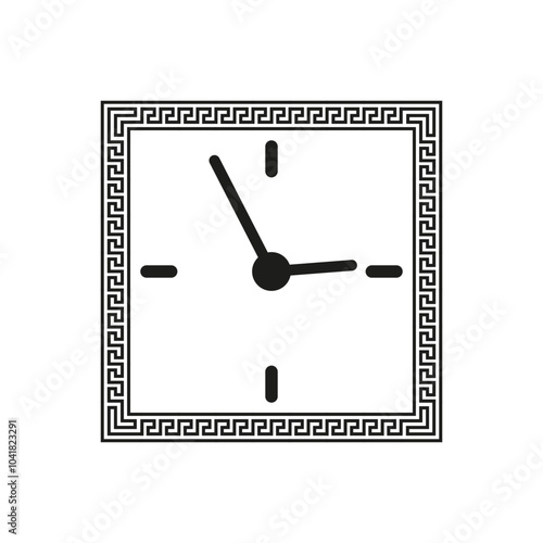 Square clock icon. Geometric border design. Timepiece vector illustration.