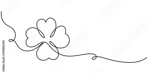 One line continuous lucky four leaves clover symbol concept. Silhouette of St Patrick's Day good luck tradition. Continuous linear drawing of clover leaves. One line drawing background.