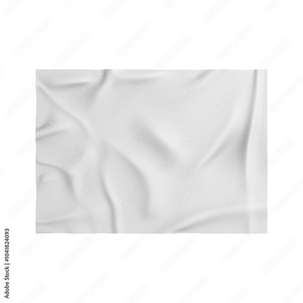 Fototapeta premium Wrinkled banner poster blank template mockup 3d render illustration.