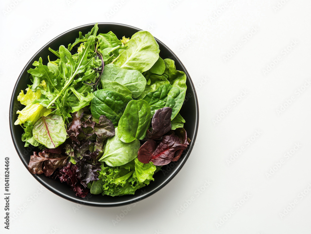 Fresh mixed greens in minimalist black bowl create vibrant and healthy display, perfect for salads or garnishes. This colorful assortment of leafy vegetables adds refreshing touch to any meal Fresh mixed greens in minimalist black bowl create vibrant and healthy display, perfect for salads or garnishes. This colorful assortment of leafy vegetables adds refreshing touch to any meal