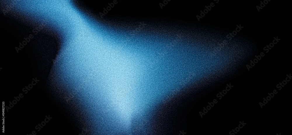 Glowing blue abstract shape, dark grainy black blue background, noise texture futuristic dynamic poster header cover wallpaper banner backdrop design