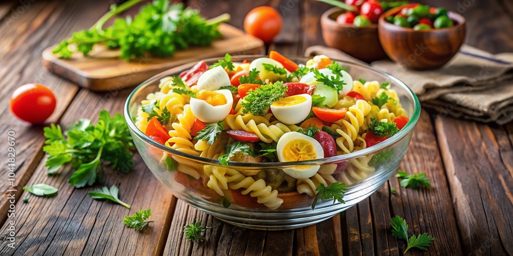 Delicious Pasta Salad with Eggs - Colorful and Fresh Ingredients for a Perfect Meal Delicious Pasta Salad with Eggs - Colorful and Fresh Ingredients for a Perfect Meal