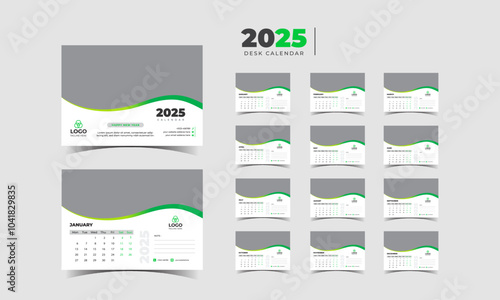 2025 Desk calendar template Desk calendar planner vector illustration.