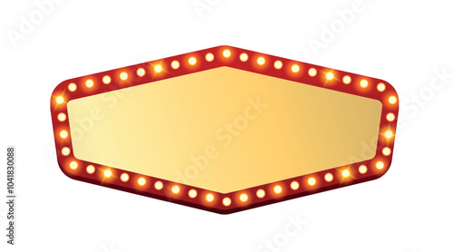 Vector retro neon marquee billboard for decoration casino, carnival, circus, theater, cinema with glowing lamps. Vector horizontal golden background inviting to performance with light bulb template
